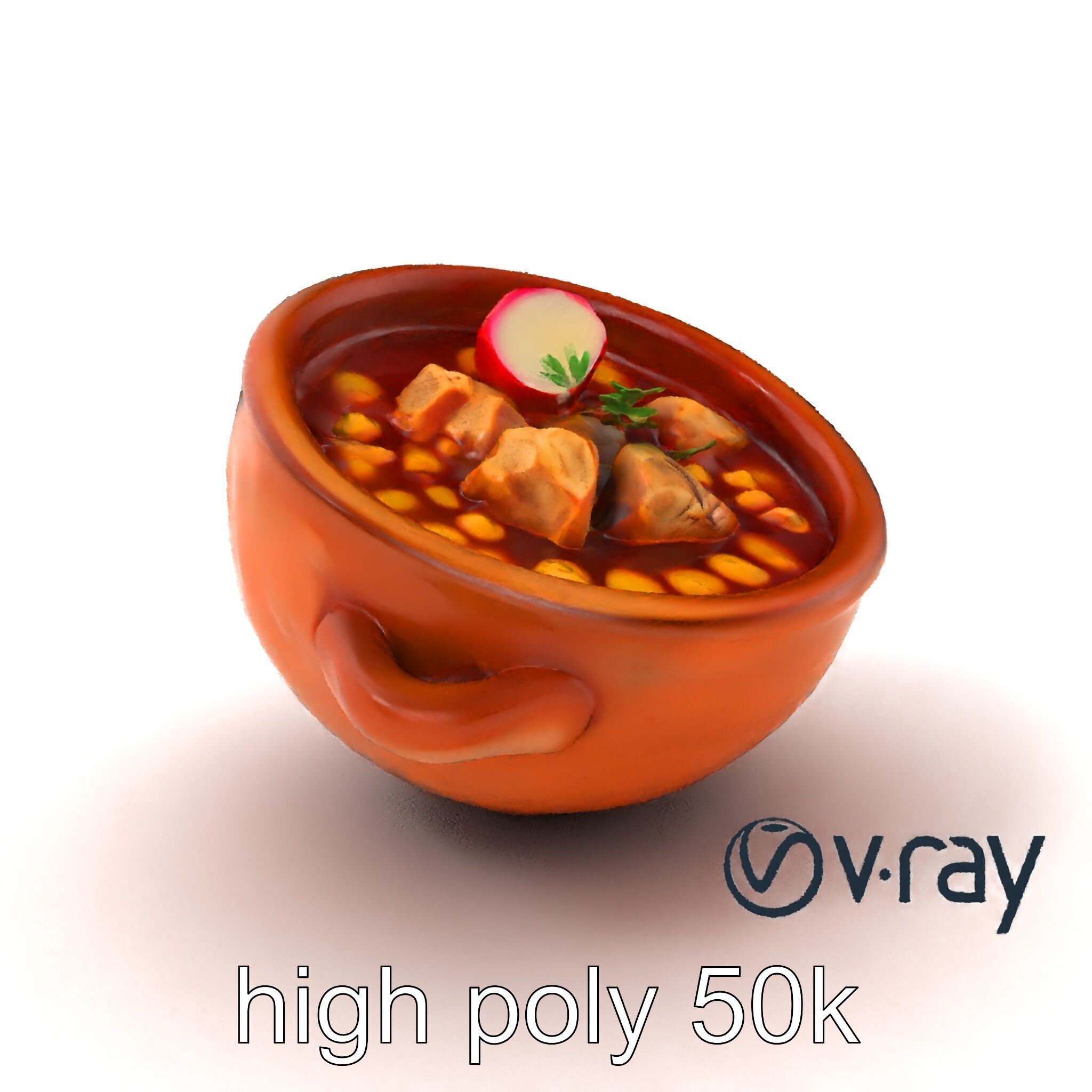 Pozole Soup Rustic Clay Bowl Model Pack Low-poly 3D model_2
