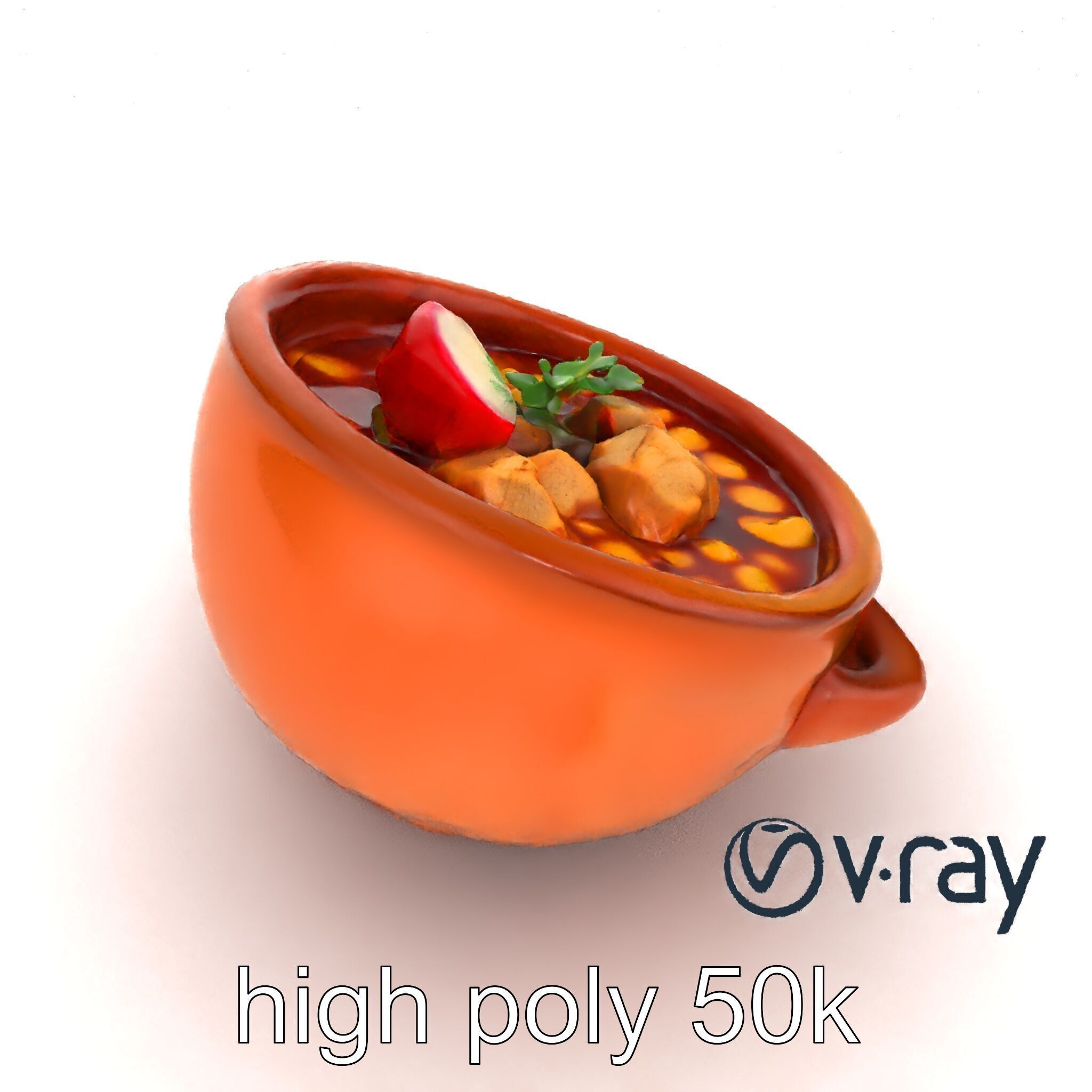 Pozole Soup Rustic Clay Bowl Model Pack Low-poly 3D model_17