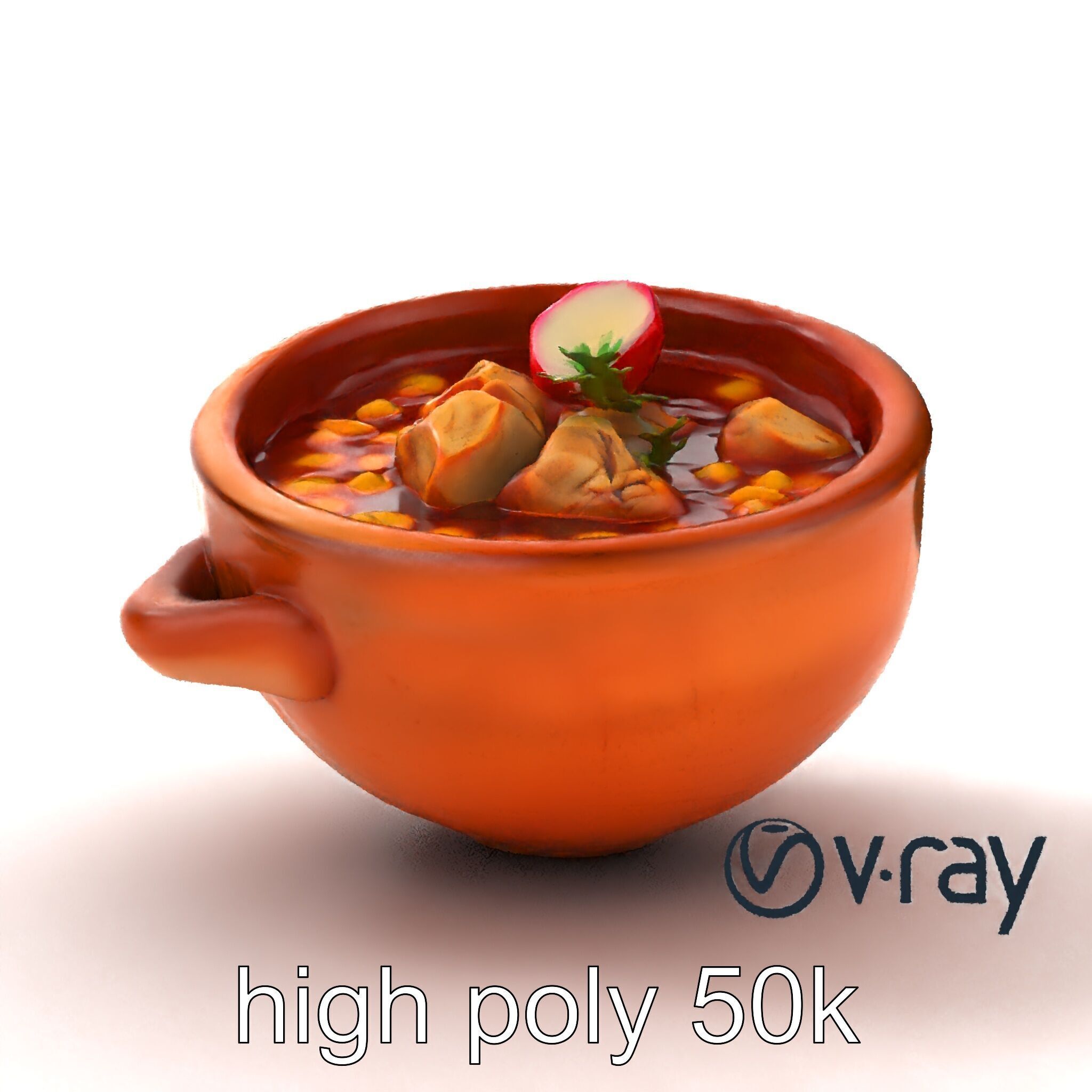 Pozole Soup Rustic Clay Bowl Model Pack Low-poly 3D model_28
