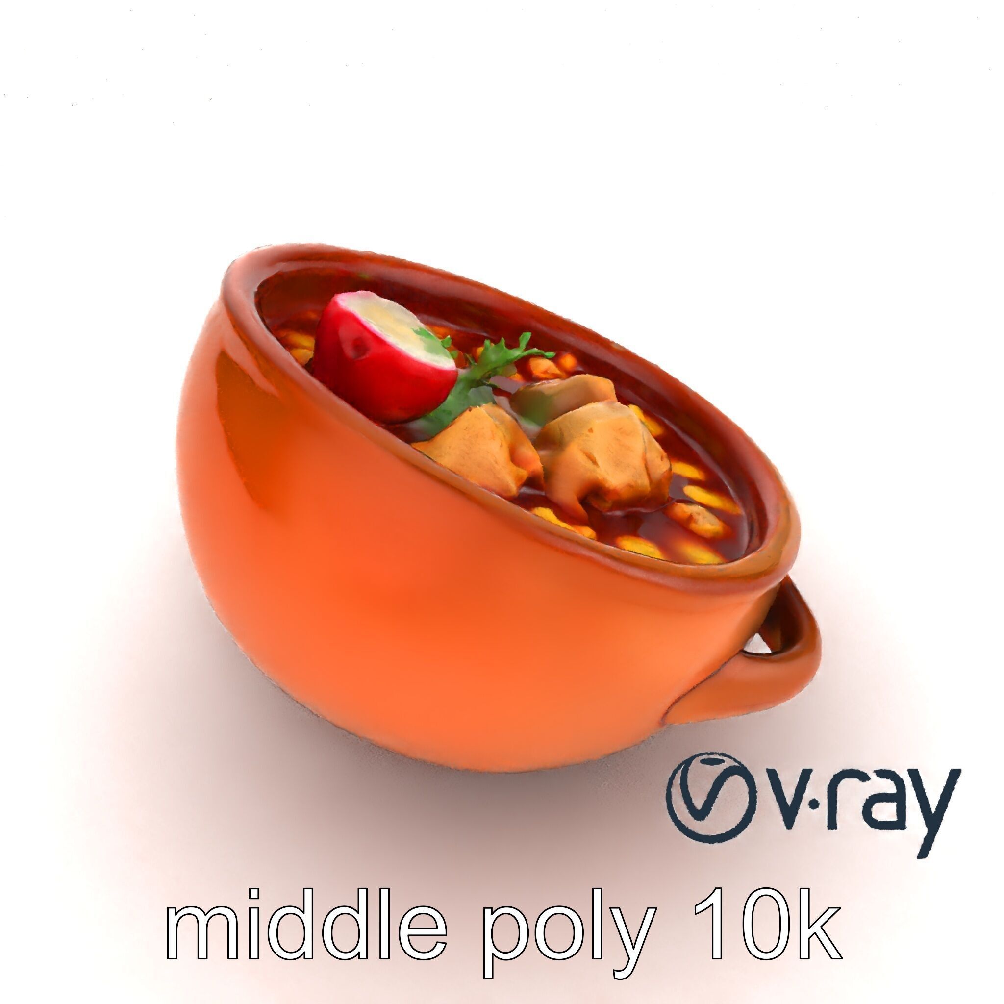 Pozole Soup Rustic Clay Bowl Model Pack Low-poly 3D model_12