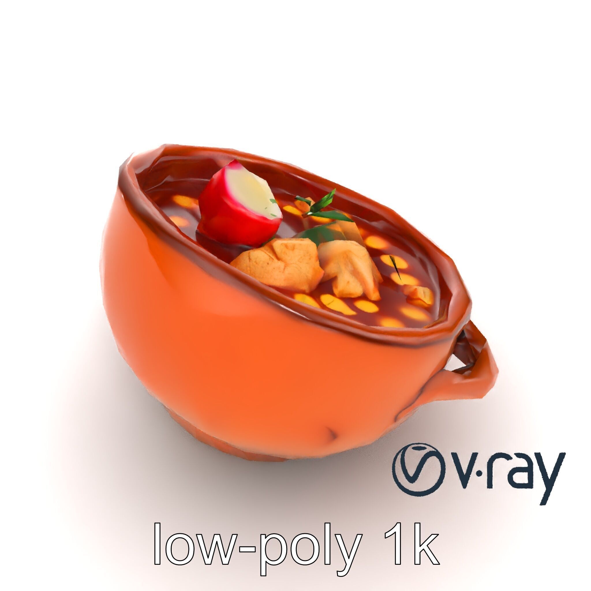 Pozole Soup Rustic Clay Bowl Model Pack Low-poly 3D model_26