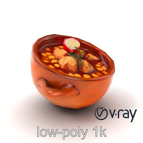 Pozole Soup Rustic Clay Bowl Model Pack Low-poly 3D model 5
