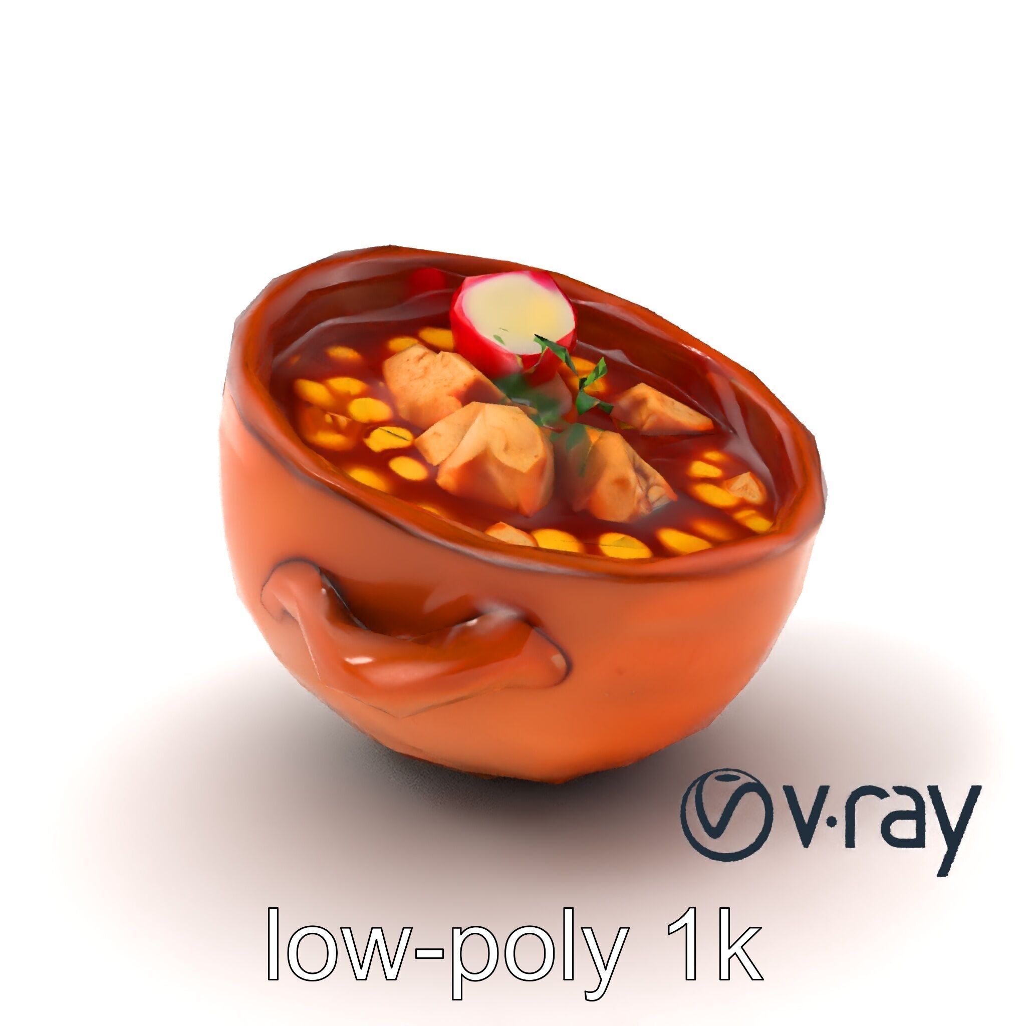 Pozole Soup Rustic Clay Bowl Model Pack Low-poly 3D model_5