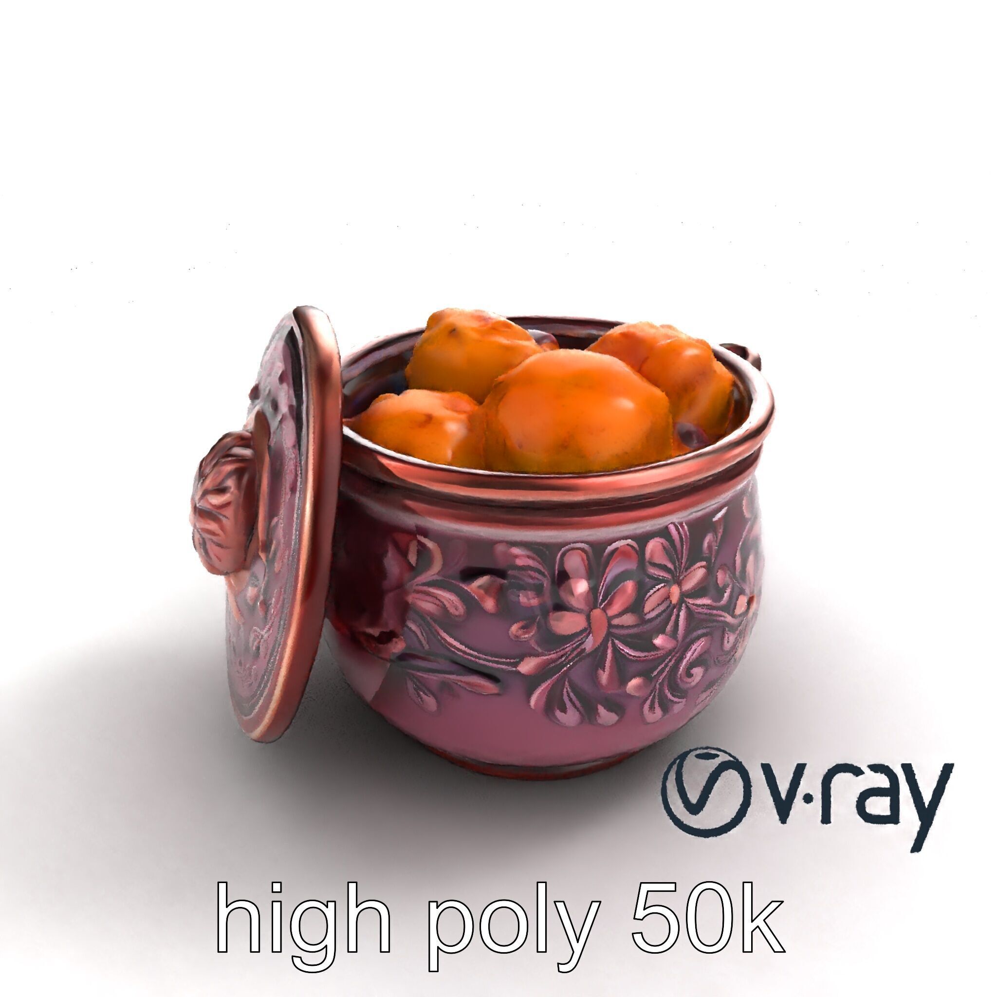 Intricately Carved Pot with Floral Garlands model pack Low-poly 3D model_9
