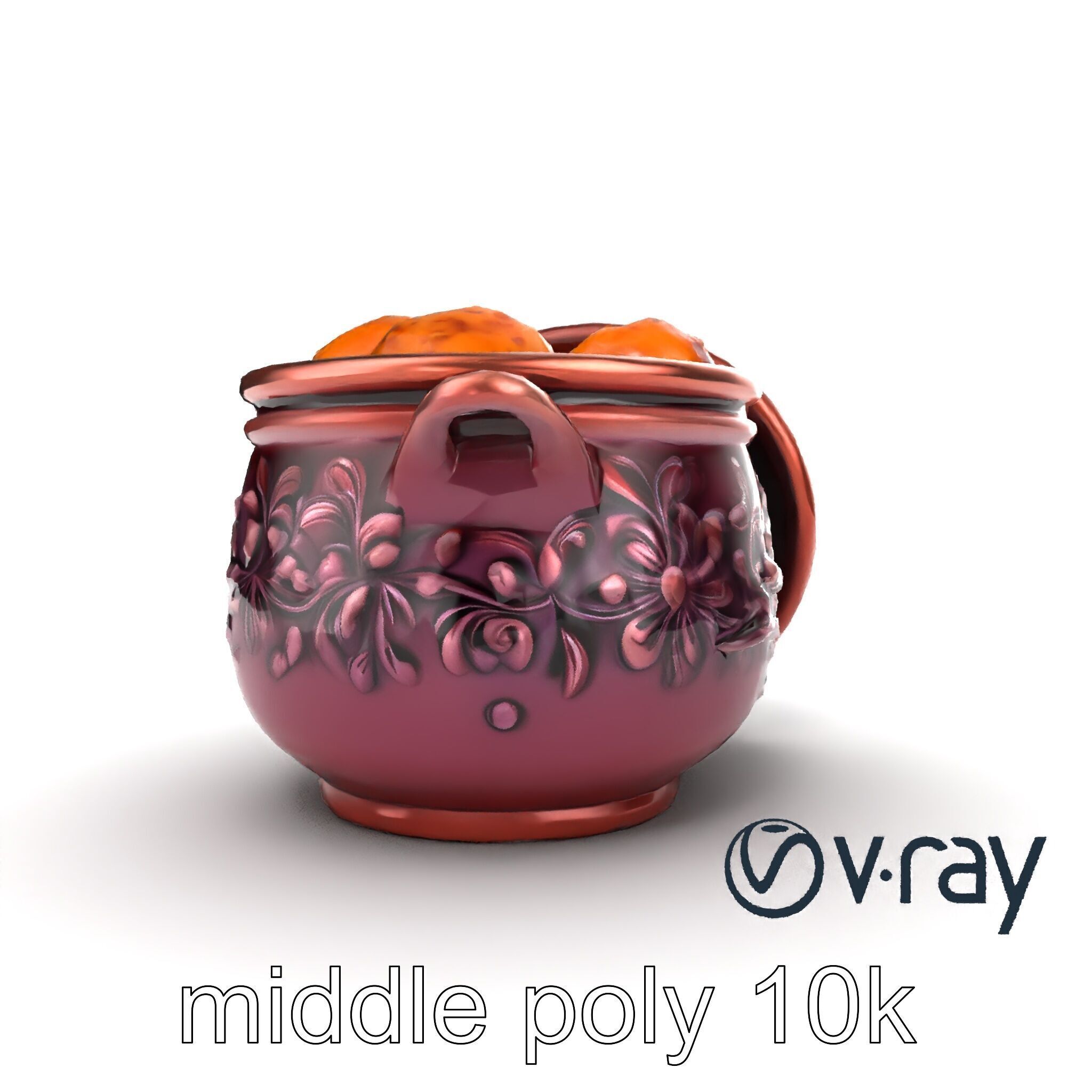 Intricately Carved Pot with Floral Garlands model pack Low-poly 3D model_12