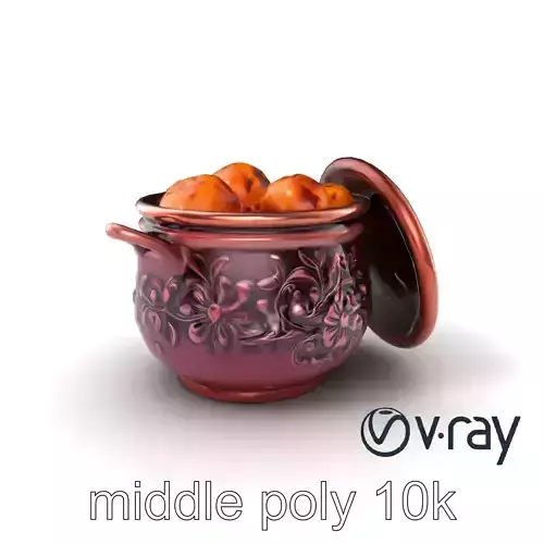 Intricately Carved Pot with Floral Garlands model pack