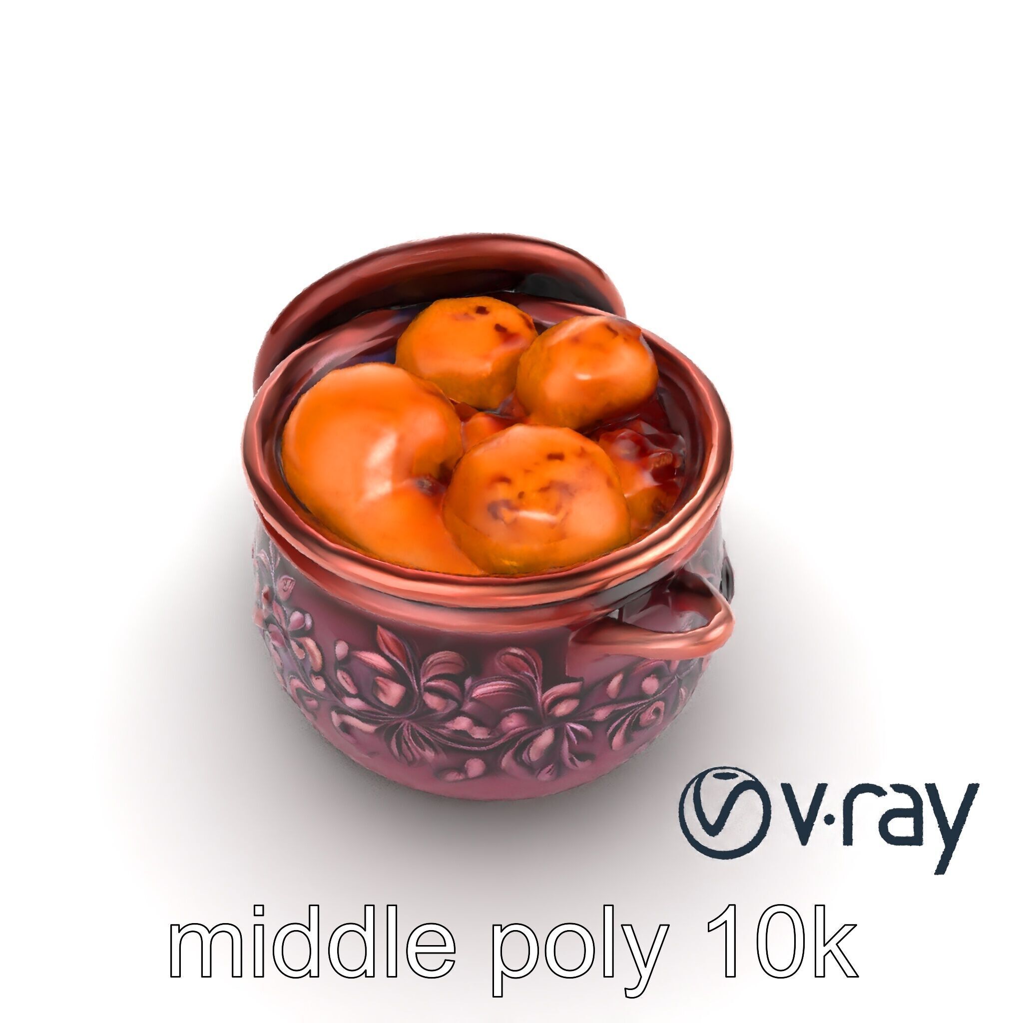 Intricately Carved Pot with Floral Garlands model pack Low-poly 3D model_10