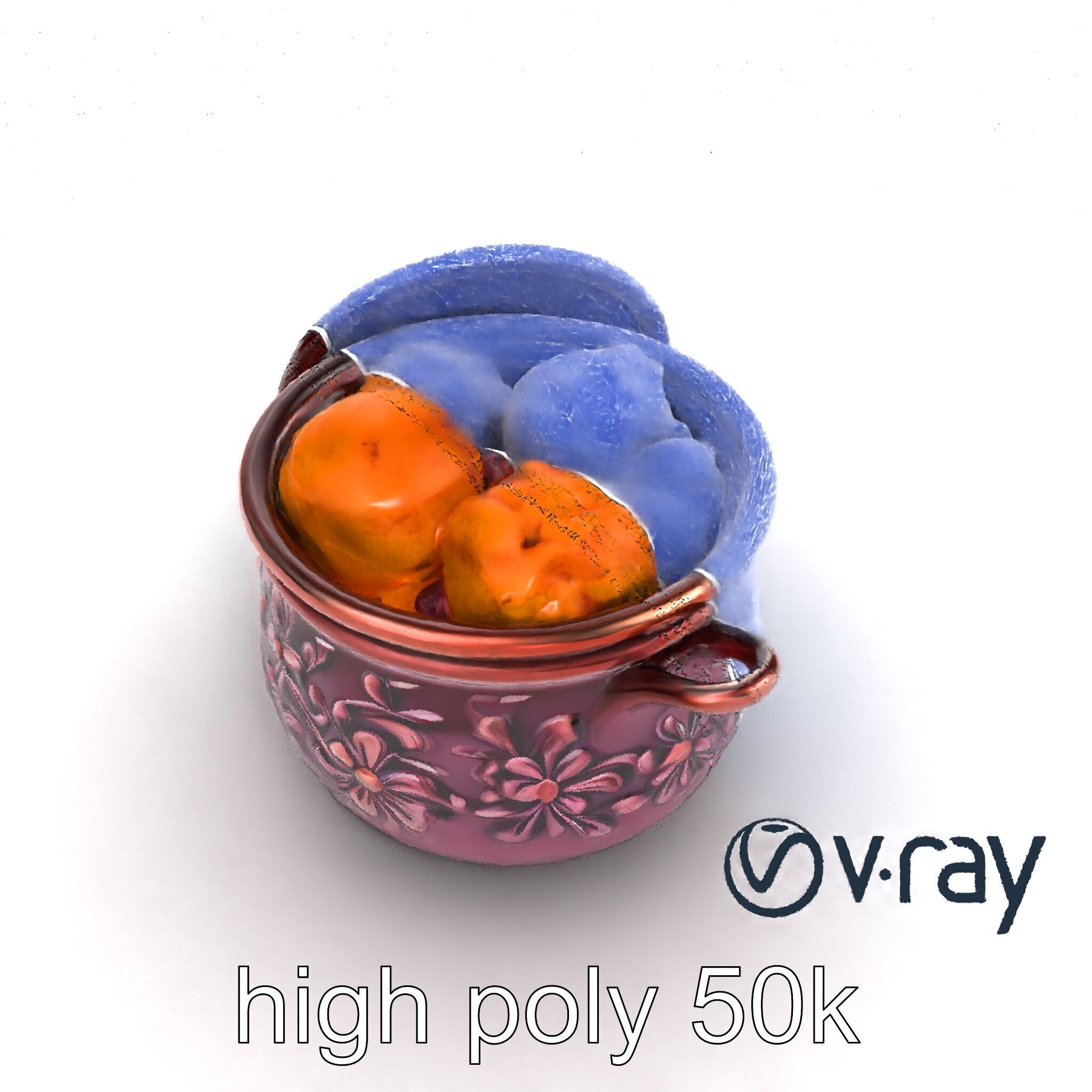 Intricately Carved Pot with Floral Garlands model pack Low-poly 3D model_21