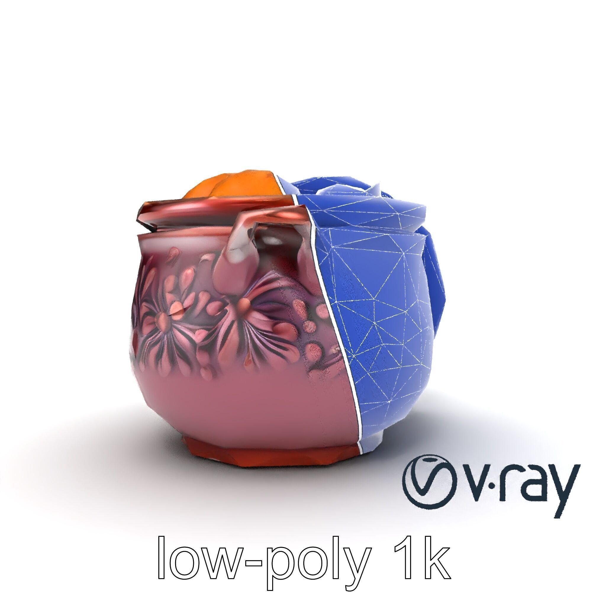 Intricately Carved Pot with Floral Garlands model pack Low-poly 3D model_16