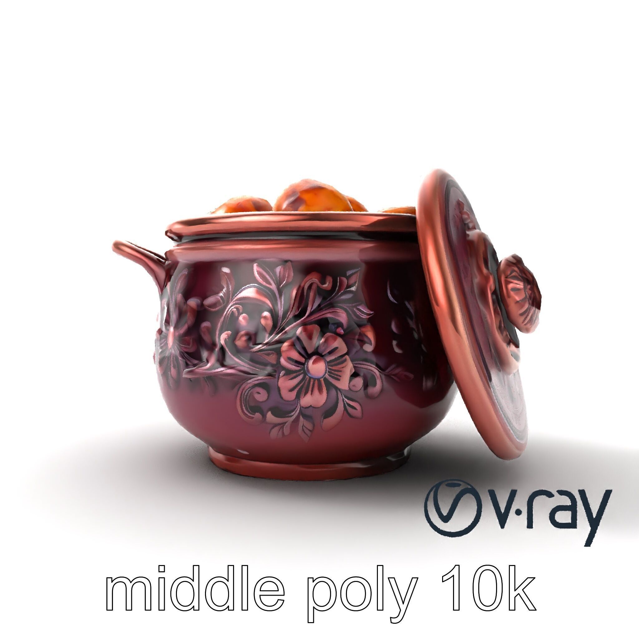 Intricately Carved Pot with Floral Garlands model pack Low-poly 3D model_18