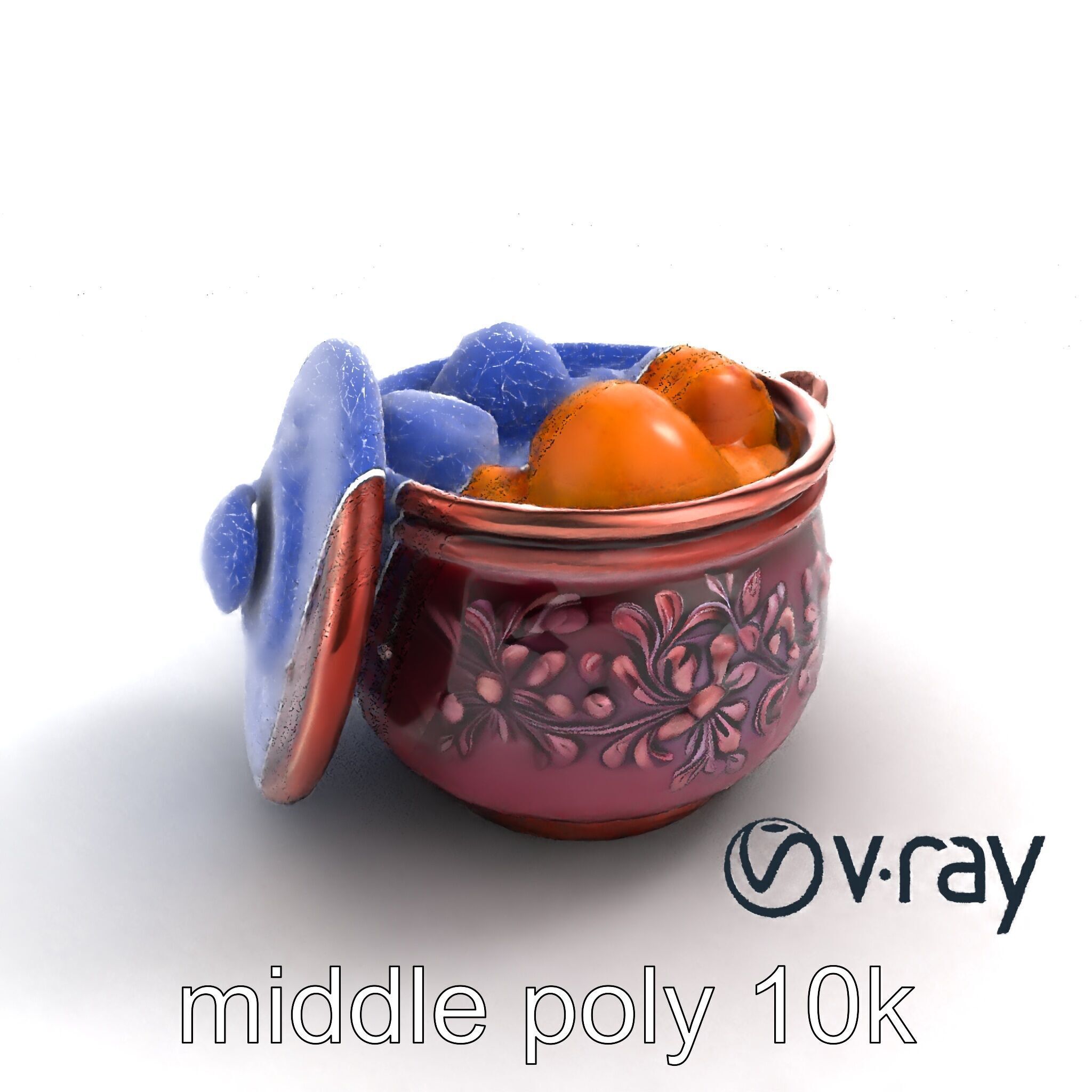 Intricately Carved Pot with Floral Garlands model pack Low-poly 3D model_15