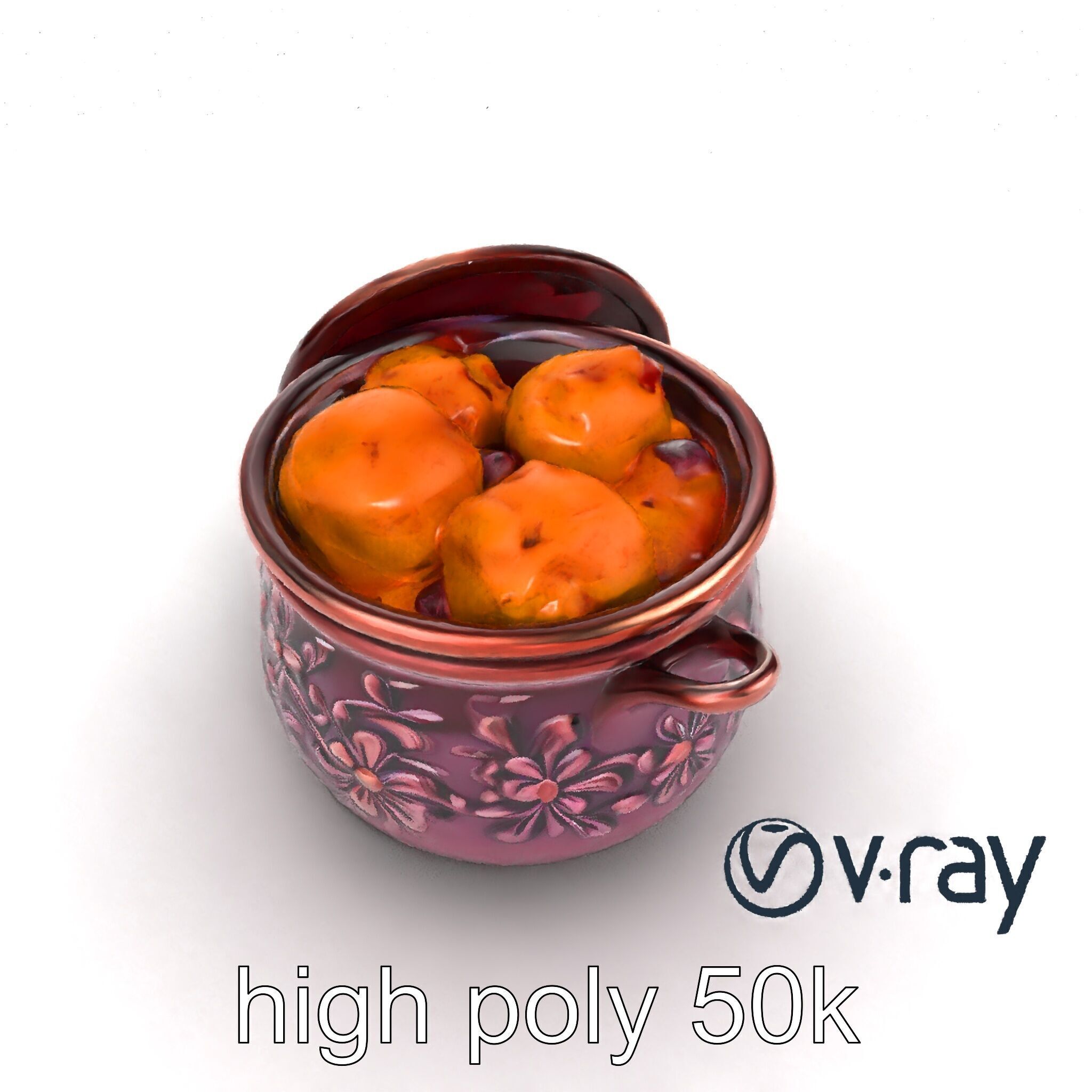 Intricately Carved Pot with Floral Garlands model pack Low-poly 3D model_20