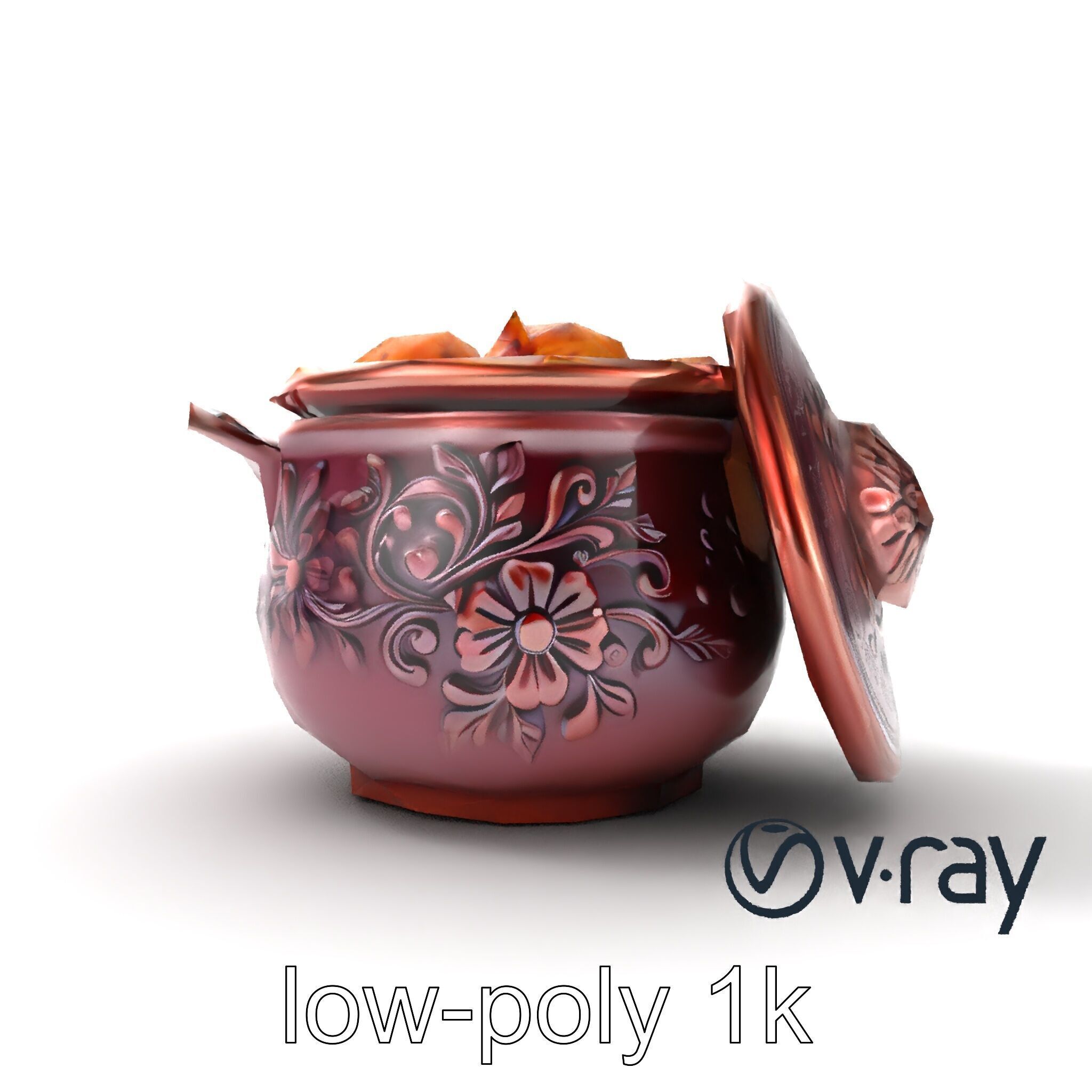 Intricately Carved Pot with Floral Garlands model pack Low-poly 3D model_17