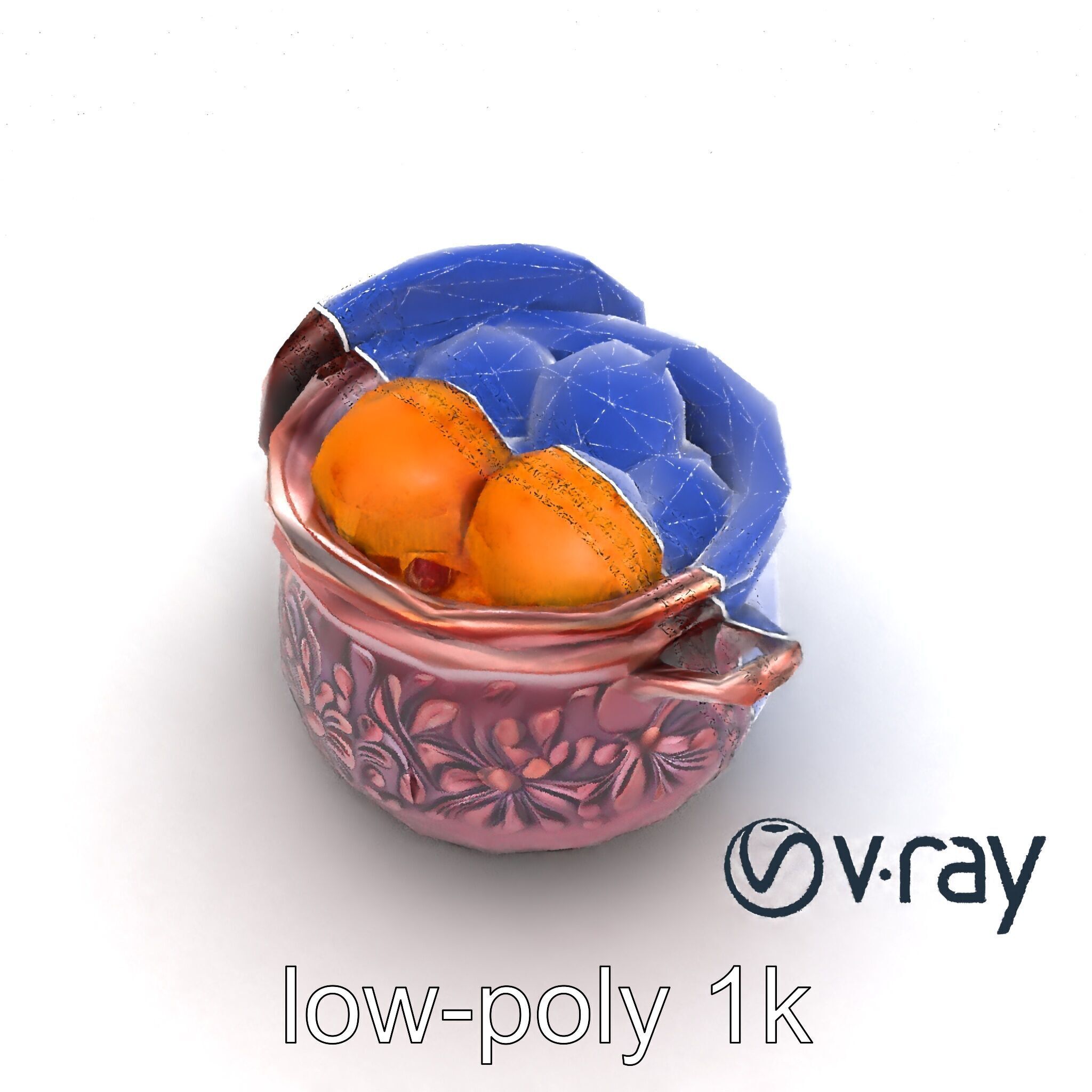 Intricately Carved Pot with Floral Garlands model pack Low-poly 3D model_25