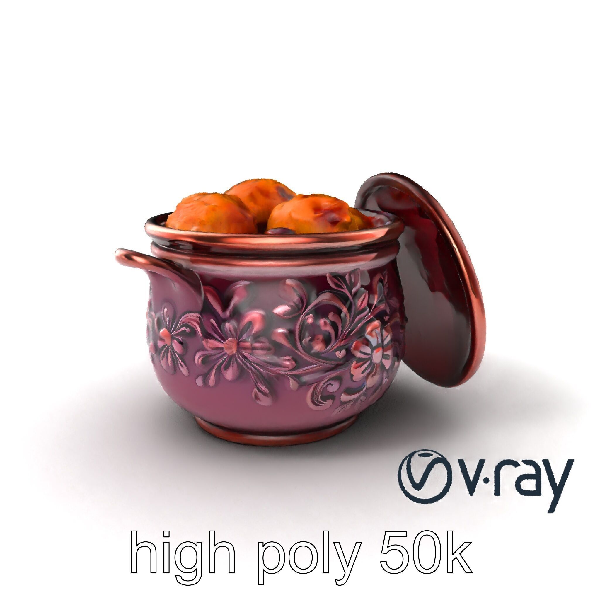 Intricately Carved Pot with Floral Garlands model pack Low-poly 3D model_2