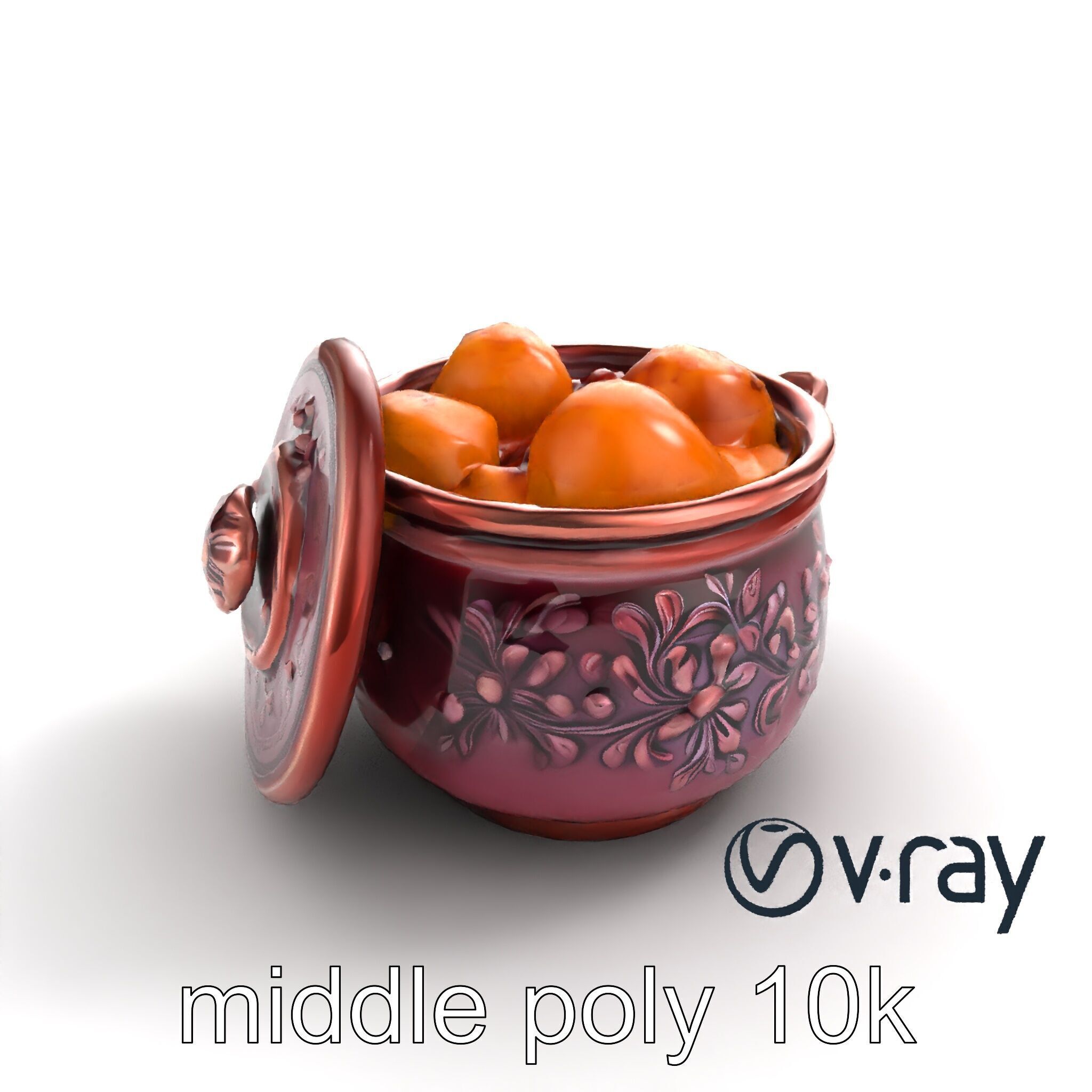 Intricately Carved Pot with Floral Garlands model pack Low-poly 3D model_7