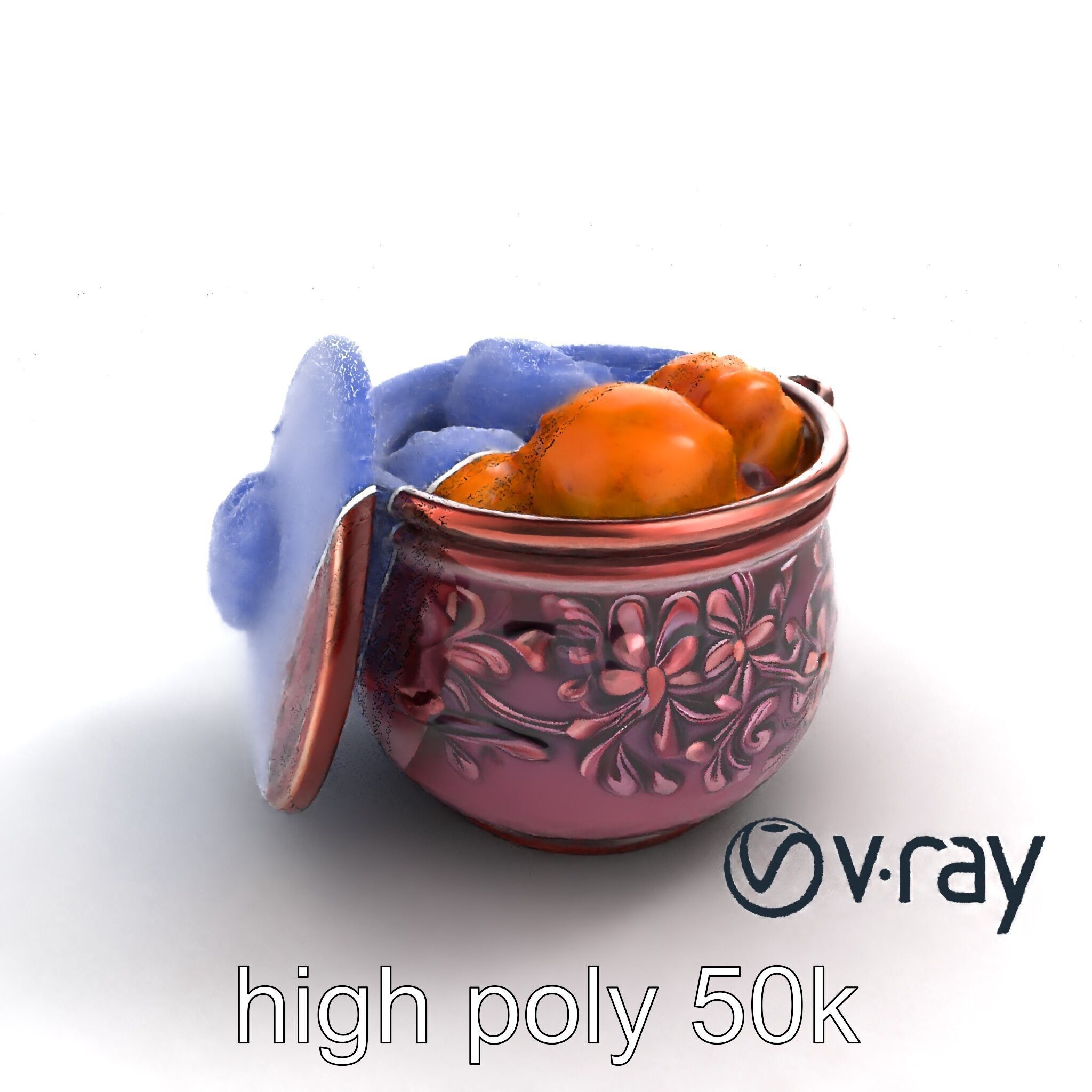Intricately Carved Pot with Floral Garlands model pack Low-poly 3D model_30