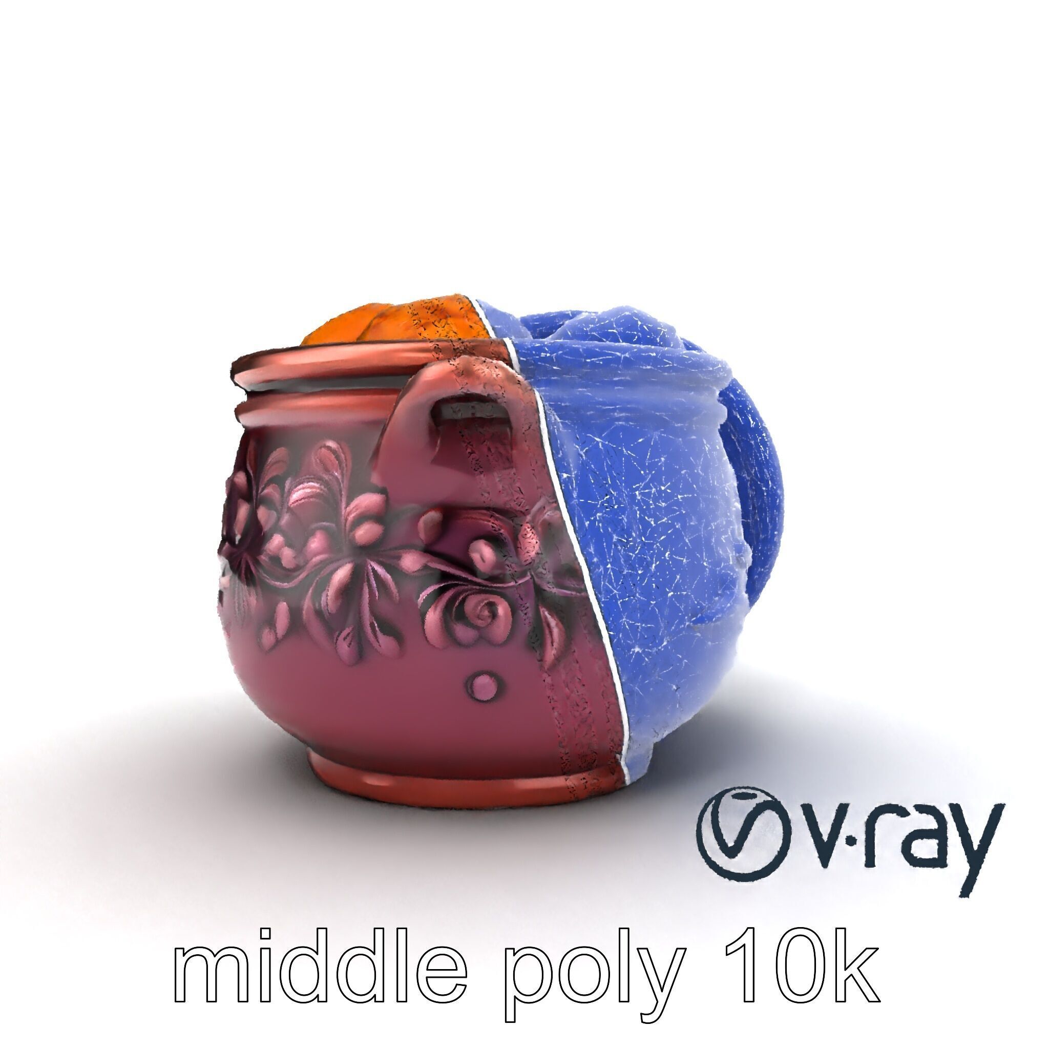 Intricately Carved Pot with Floral Garlands model pack Low-poly 3D model_24