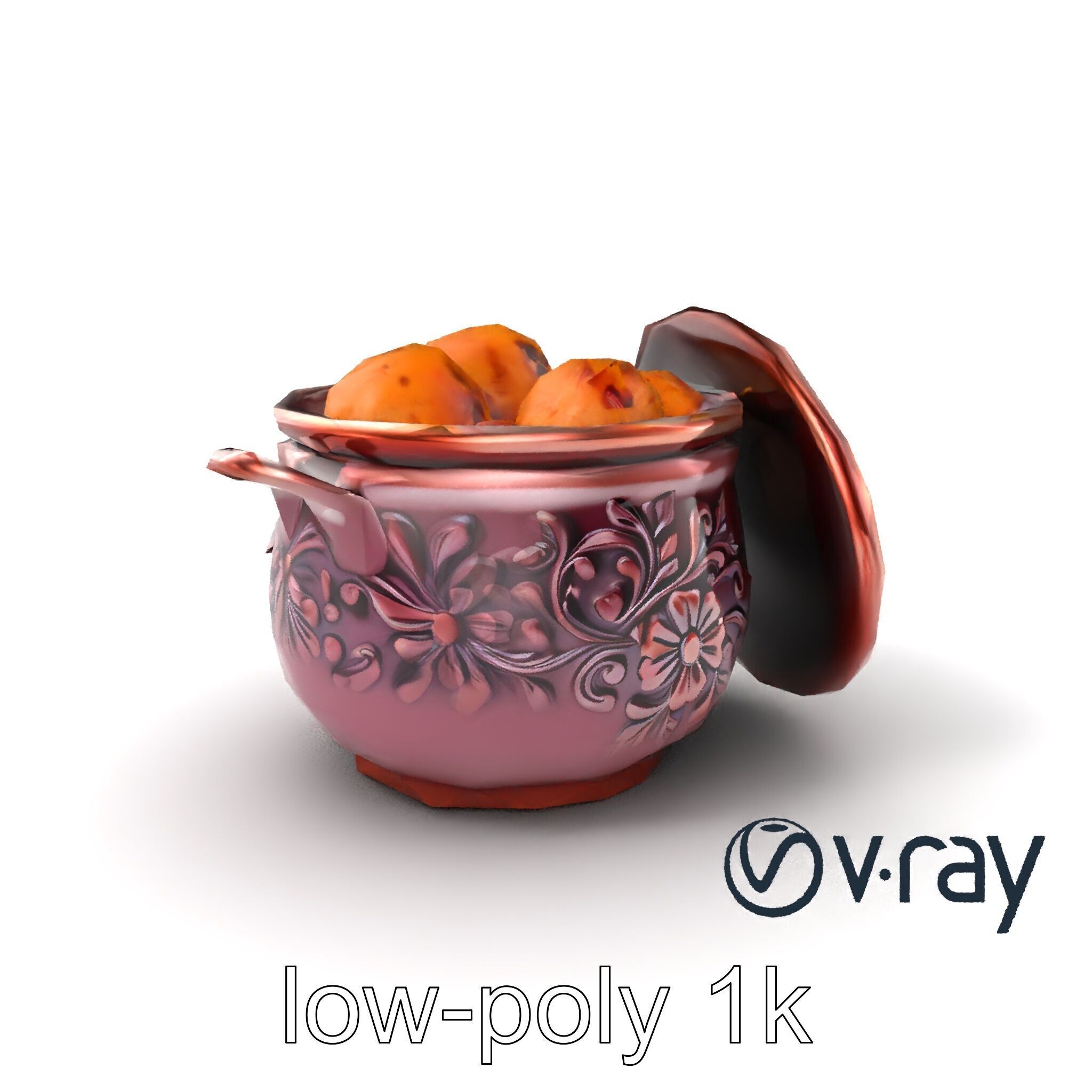 Intricately Carved Pot with Floral Garlands model pack Low-poly 3D model_4
