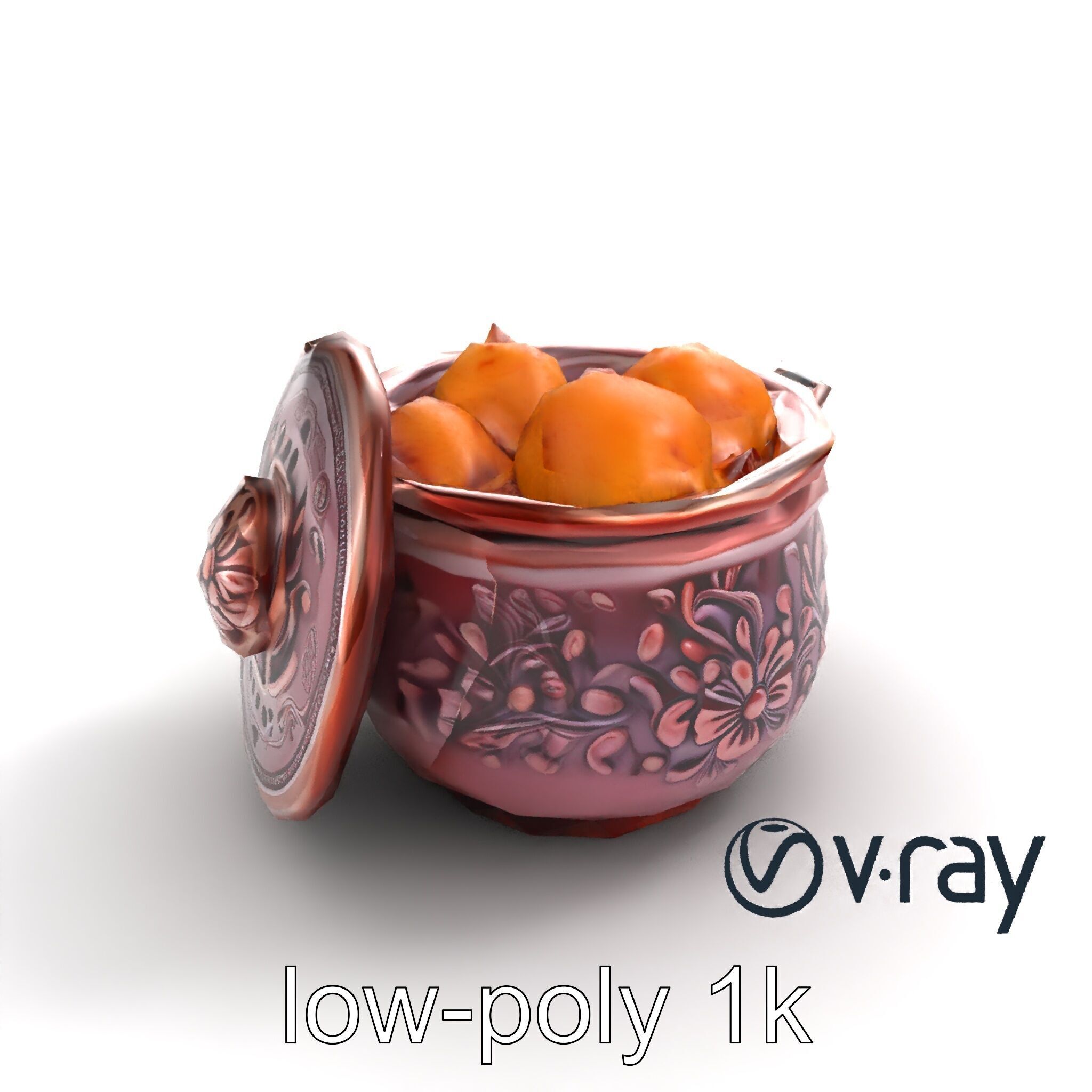 Intricately Carved Pot with Floral Garlands model pack Low-poly 3D model_8