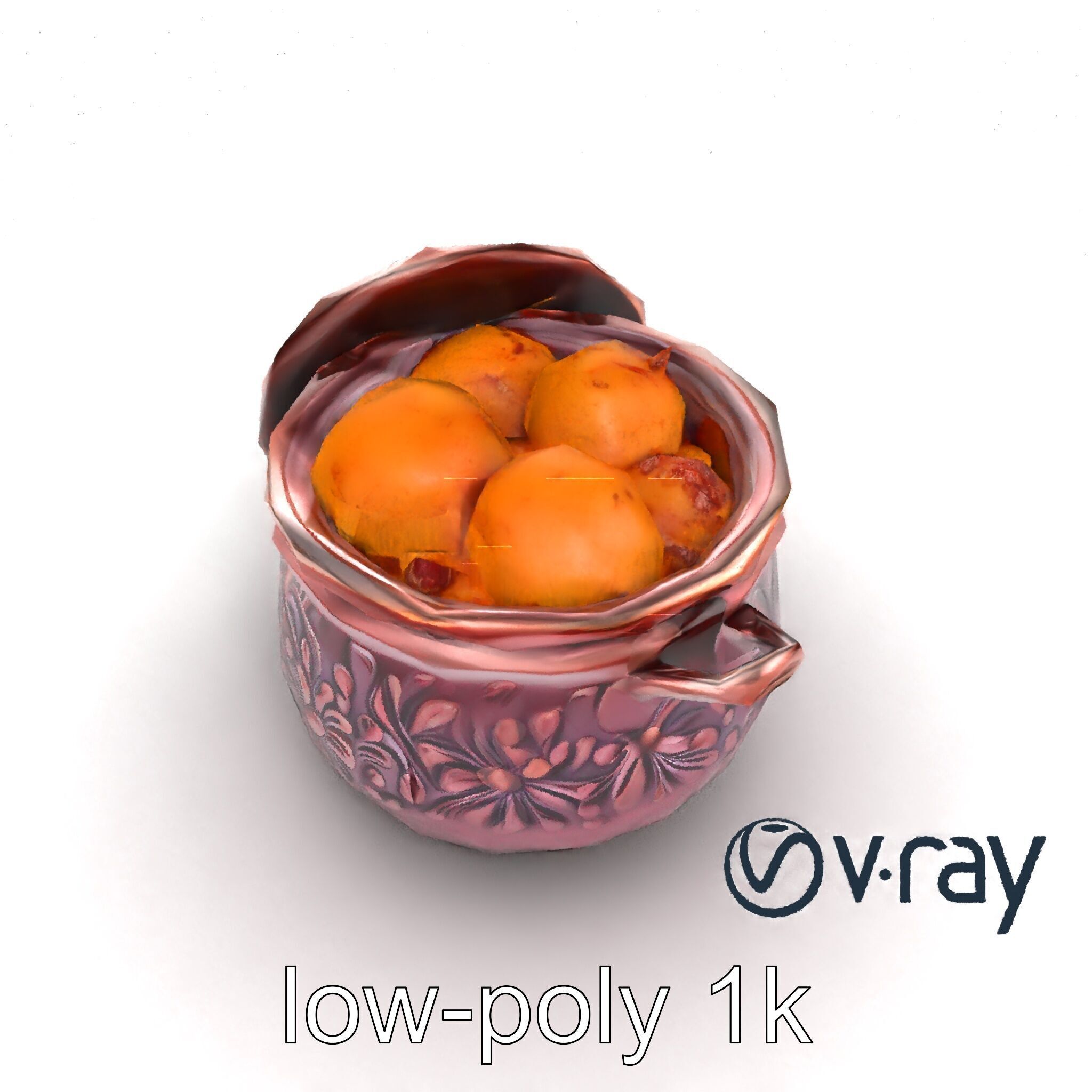 Intricately Carved Pot with Floral Garlands model pack Low-poly 3D model_27