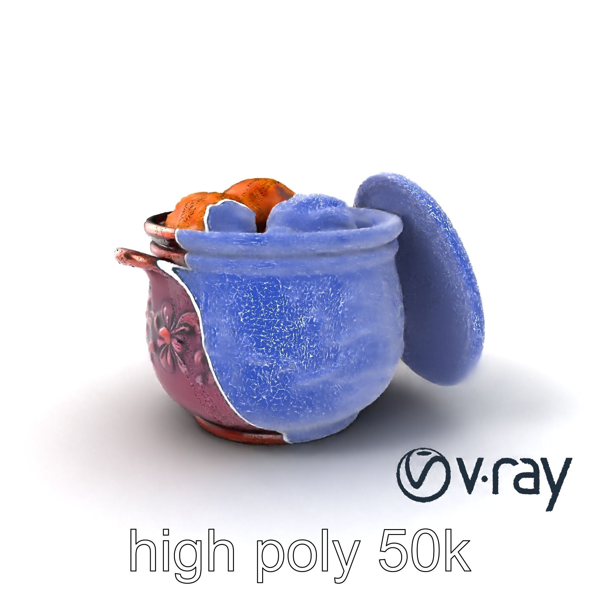 Intricately Carved Pot with Floral Garlands model pack Low-poly 3D model_1