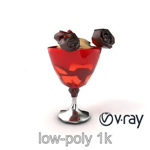 Burgundy Ceramic Chalice with Mousse Dessert model pack Low-poly 3D model 5