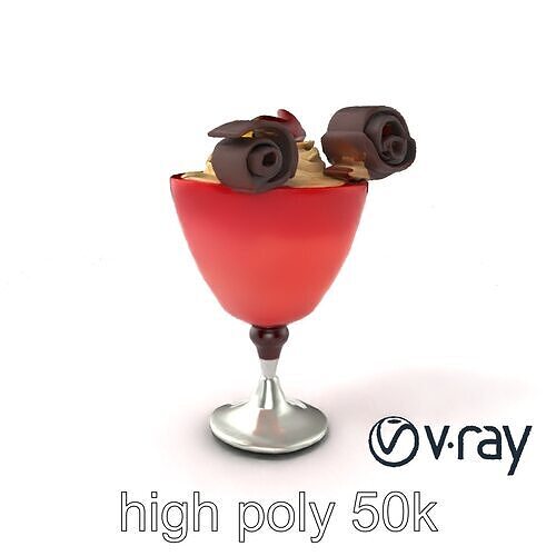 Burgundy Ceramic Chalice with Mousse Dessert model pack Low-poly 3D model 2