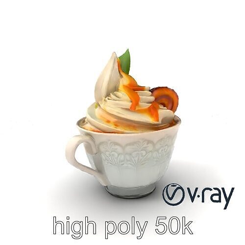 Porcelain Cup with Creamy Coconut Guava Sundae model pack Low-poly 3D model 3