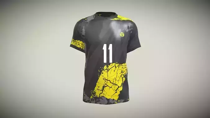 Soccer Yellow With Ash Color Jersey Player-11 In Low Poly