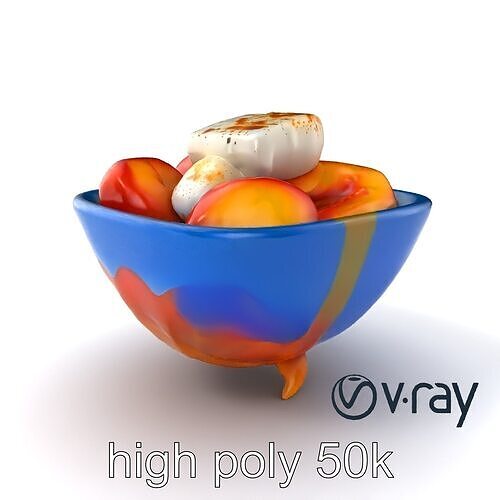 Cobalt Blue Bowl with Peaches and Marshmallow model pack Low-poly 3D model 2