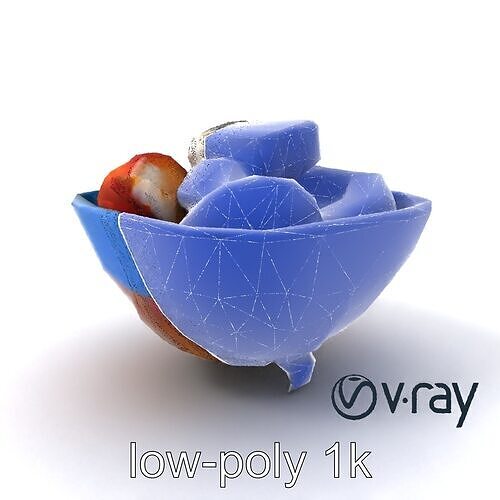 Cobalt Blue Bowl with Peaches and Marshmallow model pack Low-poly 3D model 7