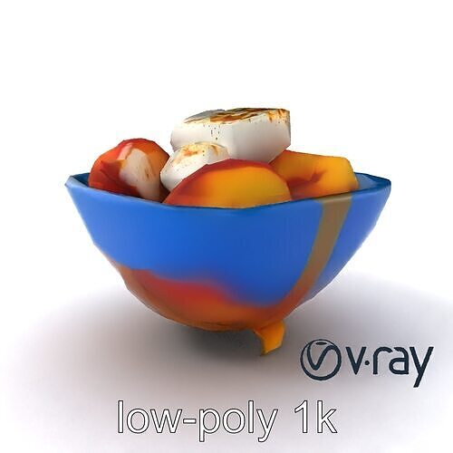 Cobalt Blue Bowl with Peaches and Marshmallow model pack Low-poly 3D model 5