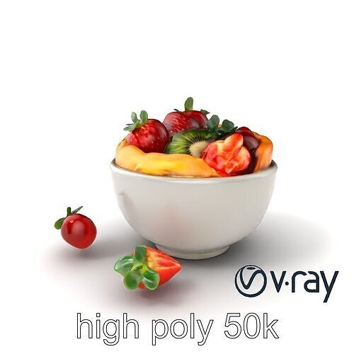 Nordic Dessert Bowl with Strawberry and Kiwi Gallete model pack Low-poly 3D model 2