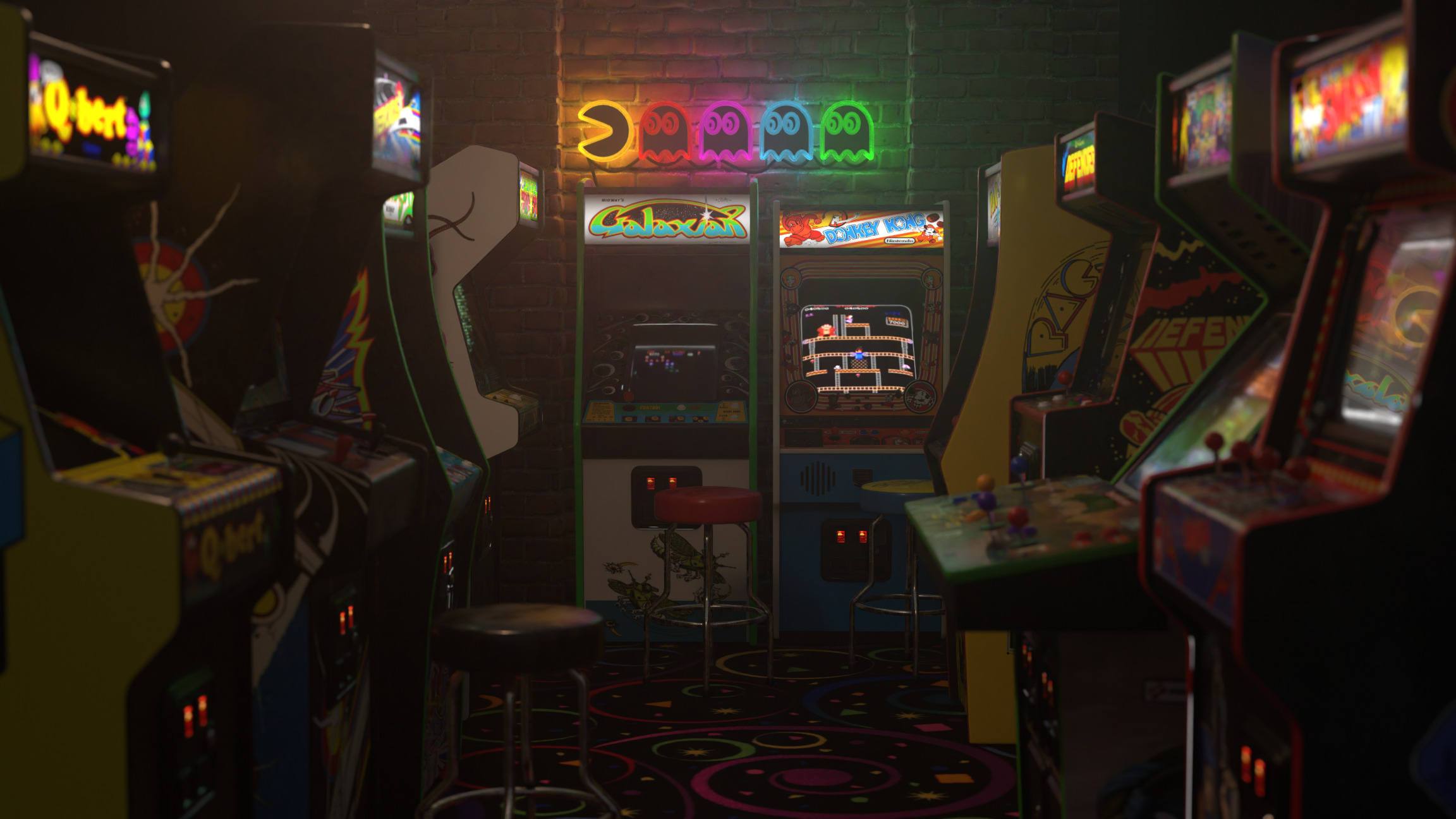 Retro Arcade Cabinets and Stools Pack 2 3D model_8