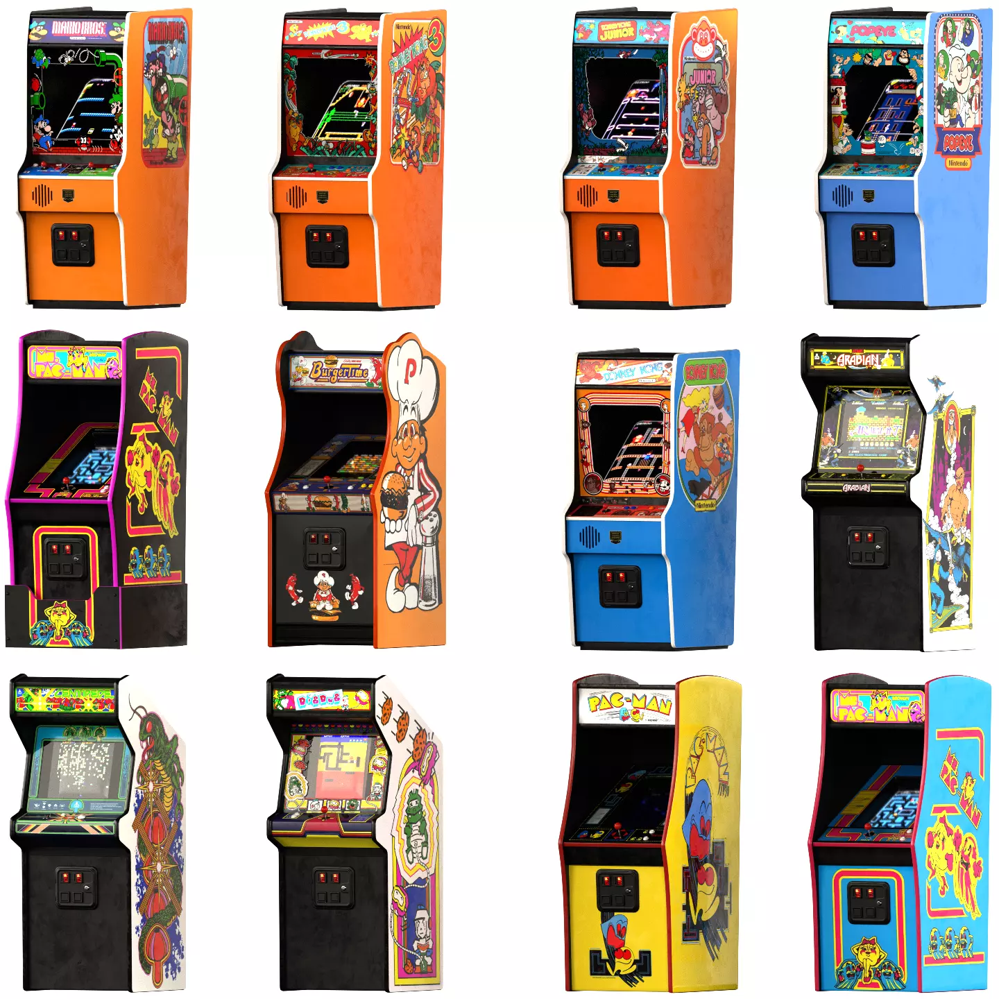 Retro Arcade Cabinets and Stools Pack 2 3D model_0