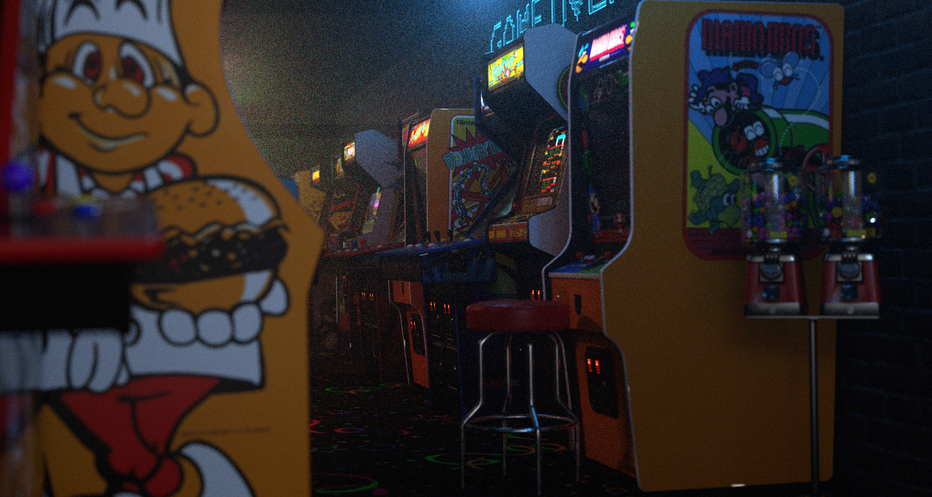 Retro Arcade Cabinets and Stools Pack 2 3D model_9