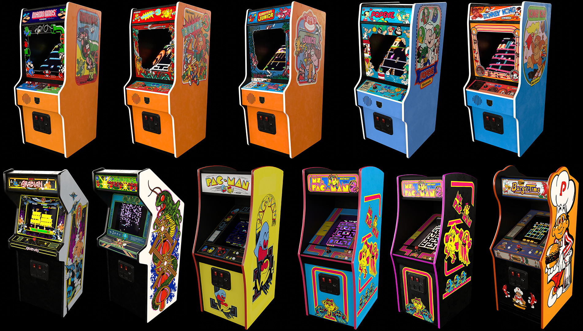 Retro Arcade Cabinets and Stools Pack 2 3D model_2