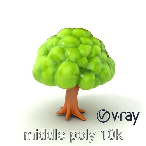 Cartoon-Style Oak Tree with Puffy Crown model pack Low-poly 3D model