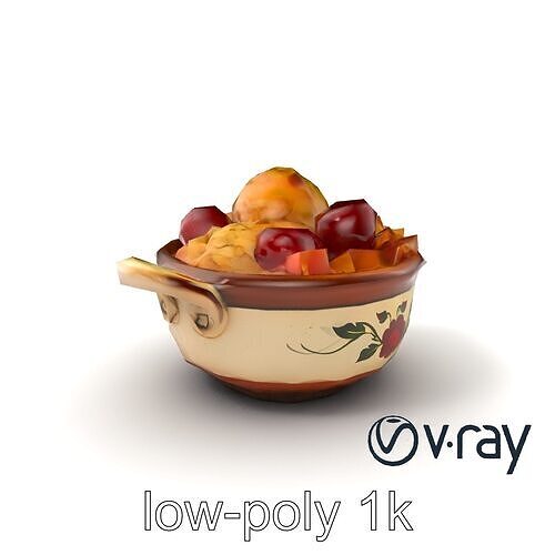 Rustic Pottery Fruit Cobbler Bowl 3D Model Pack Low-poly 3D model 5