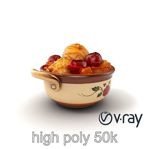 Rustic Pottery Fruit Cobbler Bowl 3D Model Pack Low-poly 3D model 3