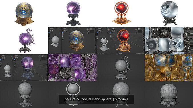 pack of  5   crystal mahic sphere  3D Model Collection