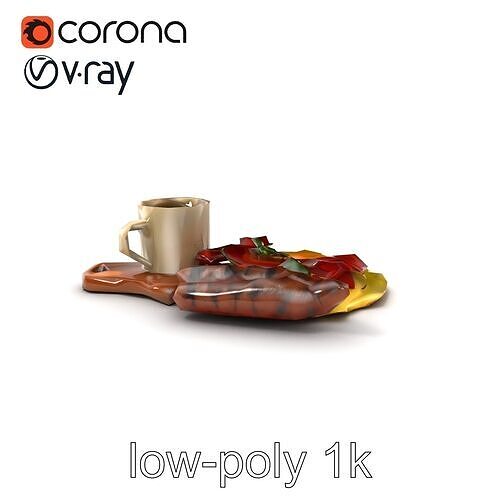 Breakfast Platter with Omelet and Bacon model pack Low-poly 3D model 5