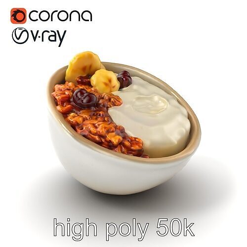 Elegant Breakfast Bowl with Yogurt and Granola Model Pack Low-poly 3D model 3