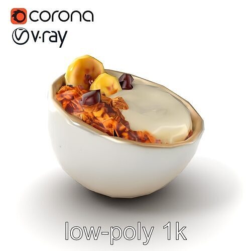 Elegant Breakfast Bowl with Yogurt and Granola Model Pack Low-poly 3D model 5