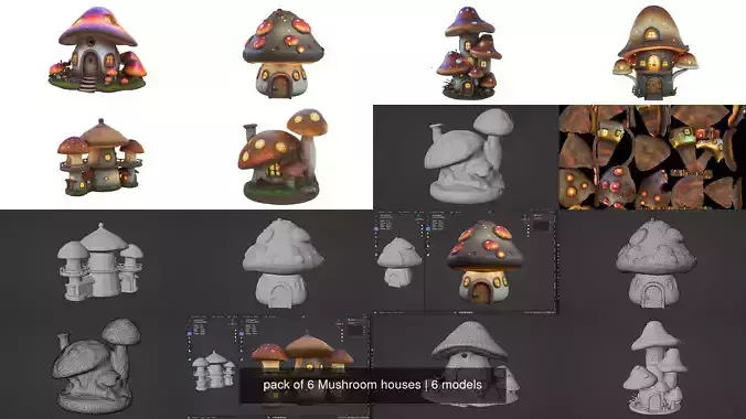 pack of 6 Mushroom houses