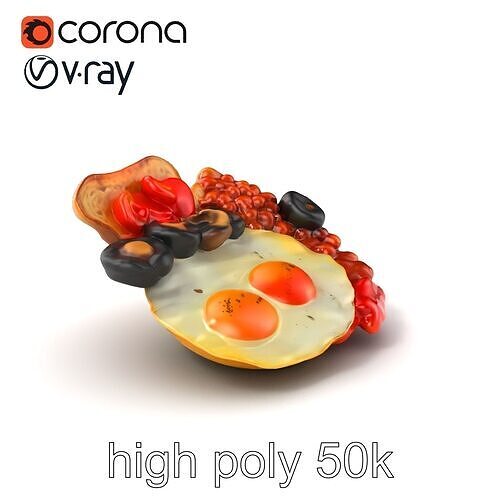 Classic English Breakfast Food Arrangement model pack Low-poly 3D model 3