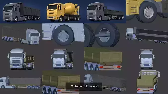 Generic Heavy trucks  -- Cement Mixer - Tipping - Construction 3D Model Collection