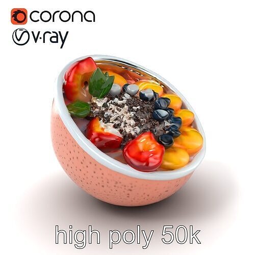 Colorful Smoothie Bowl Breakfast model pack Low-poly 3D model 2