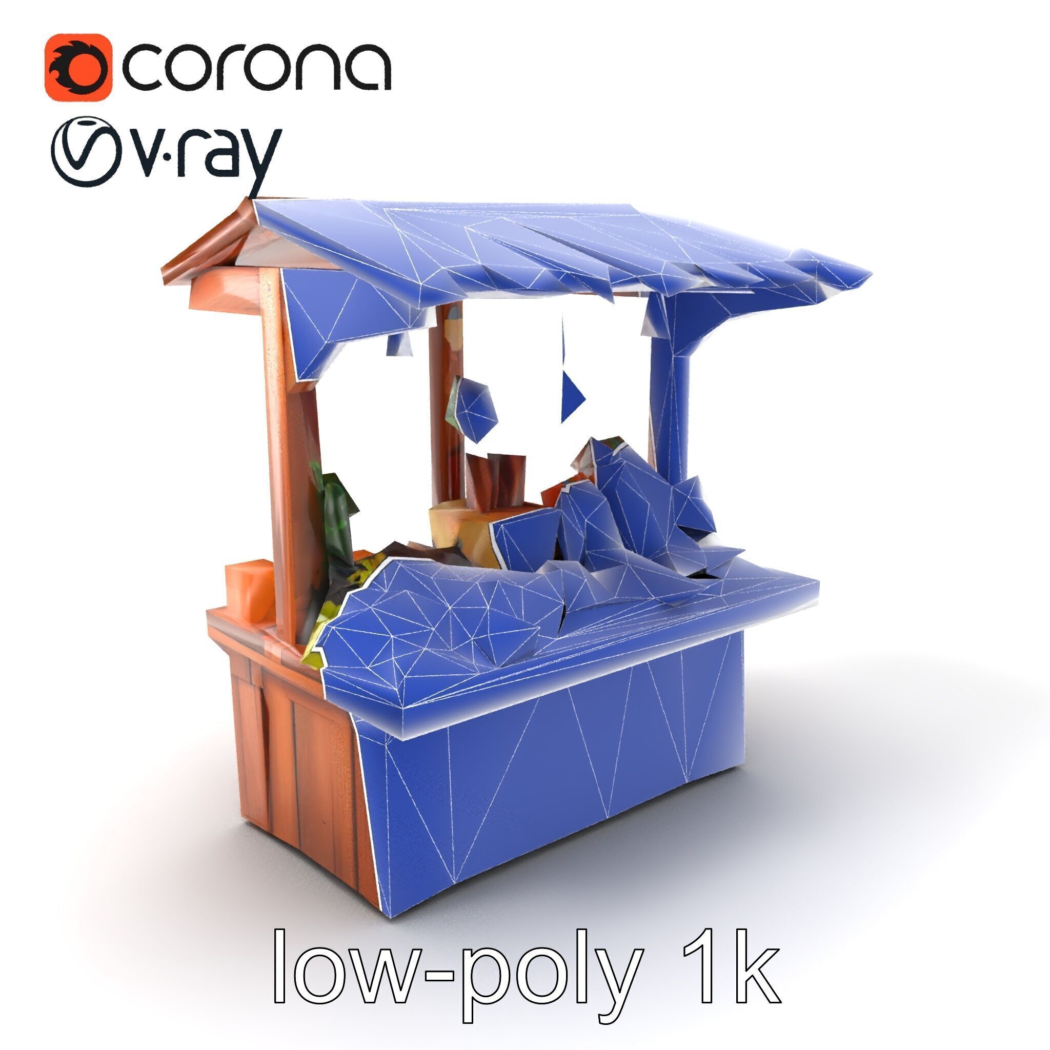 Rustic Farm Wood Vendor Stand Model Pack Low-poly 3D model_7